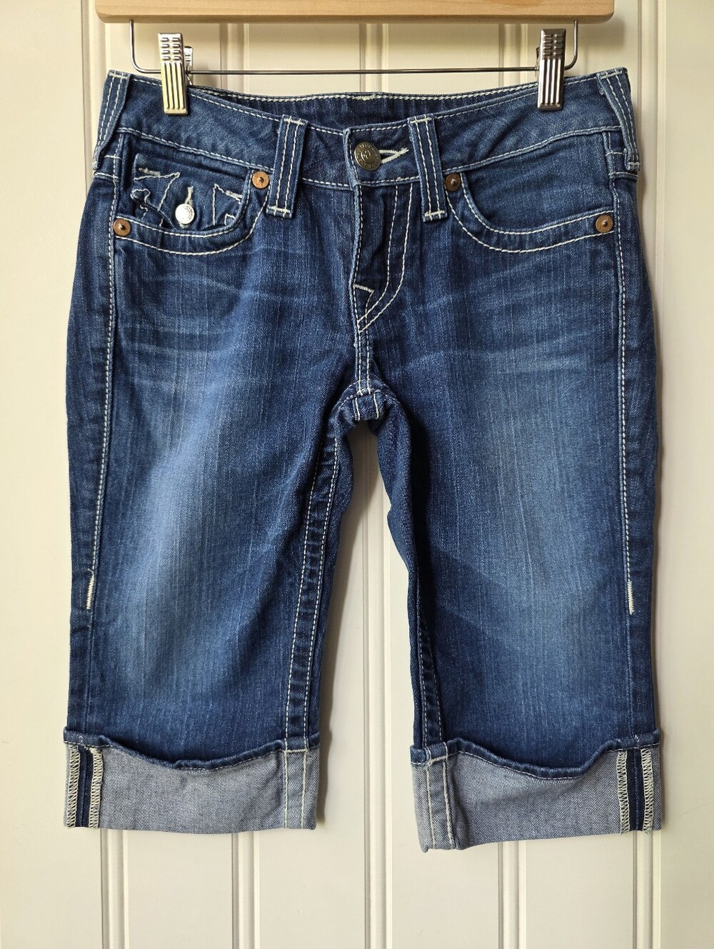True Religion Sophie Cuffed Bermuda Denim Shorts Blue Size 25